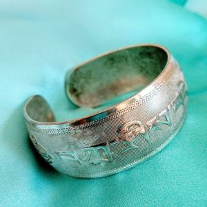Tibetan Vintage Silver Bangle - Tashi Delek